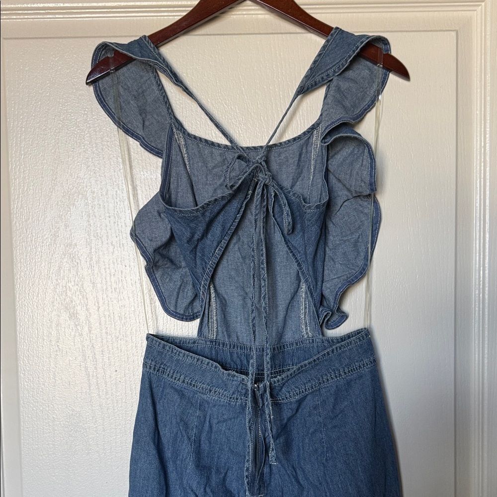 DO+BE Ruffled Blue Denim Overalls - Picture 4 of 6